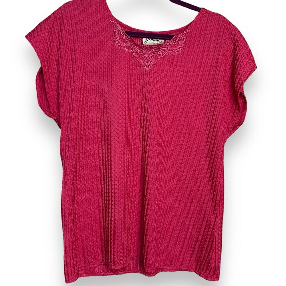 Joanna Cap Sleeve Blouse Women's Large Pink Vintage Lace Barbiecore Boho Casual